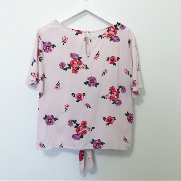 Socialite Floral Tie Front Flutter Sleeve Blouse - Picture 2 of 7